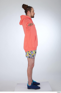 Nigel blue sneakers dressed floral printed shorts salmon hoodie sweatshirt…